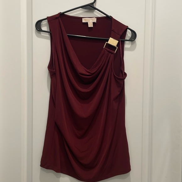 MICHAEL Michael Kors Sz M Drape Sleeveless Blouse in Burgundy - Picture 1 of 7